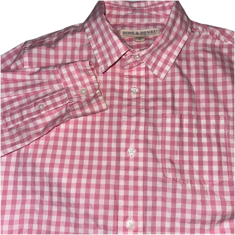 Hope &‎ Henry Boys' Pink Gingham Button Down Shirt Size Medium